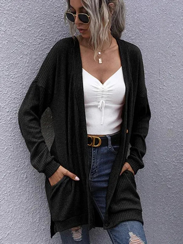 Women’s Classic V-Neck Cardigan Sweater – Hip-Length Knit