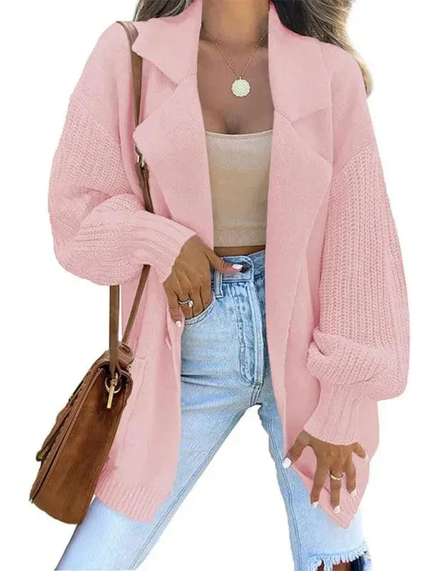 Women's Collared V-Neck Button Cardigan Sweater