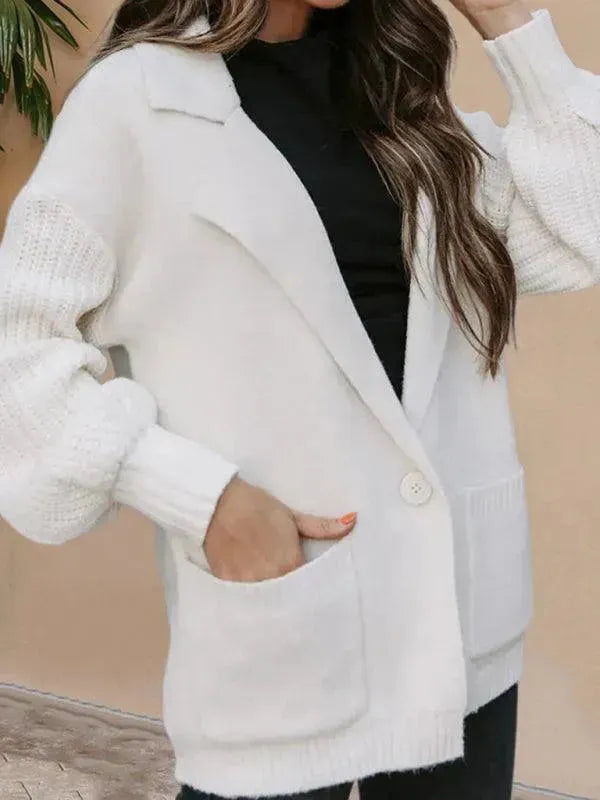 Women's Collared V-Neck Button Cardigan Sweater