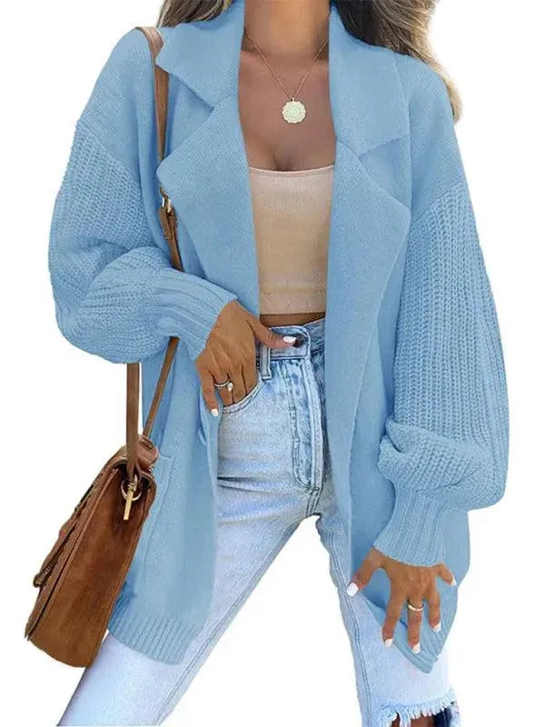 Women's Collared V-Neck Button Cardigan Sweater