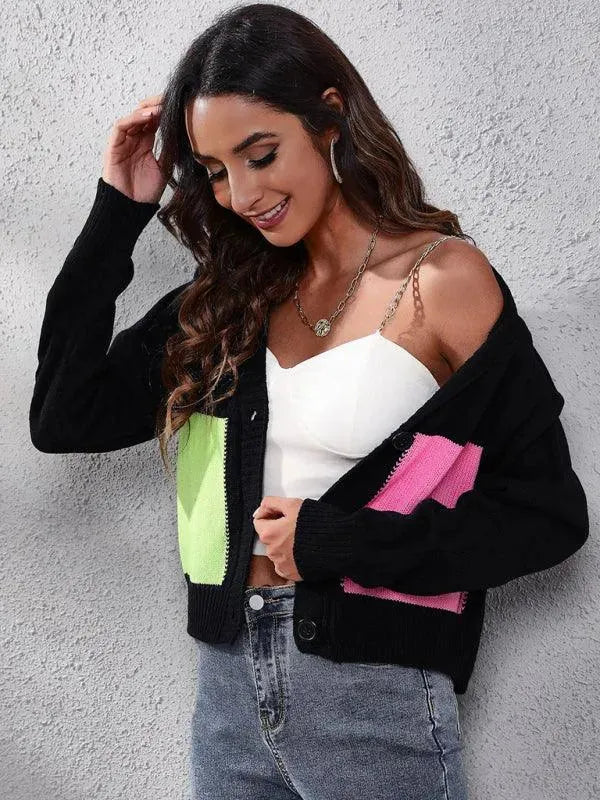 Women's Contrast Stitch V-Neck Button Cardigan Sweater