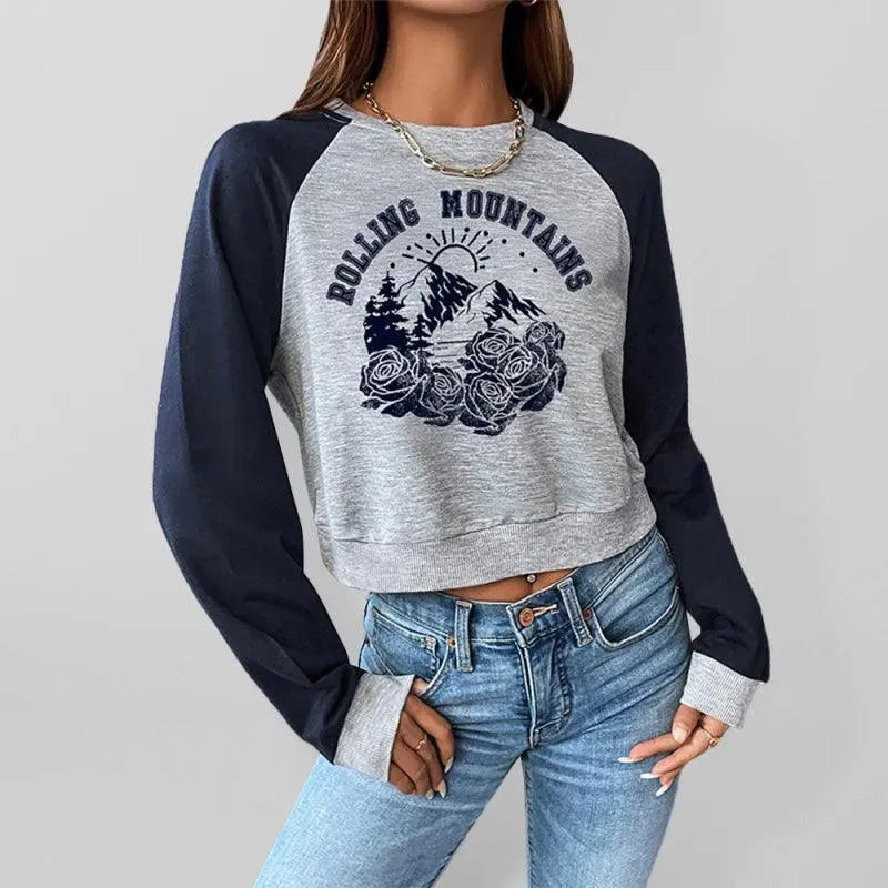 Women's Cropped Graphic Crewneck Sweatshirt-Women Sweatshirt-LeStyleParfait