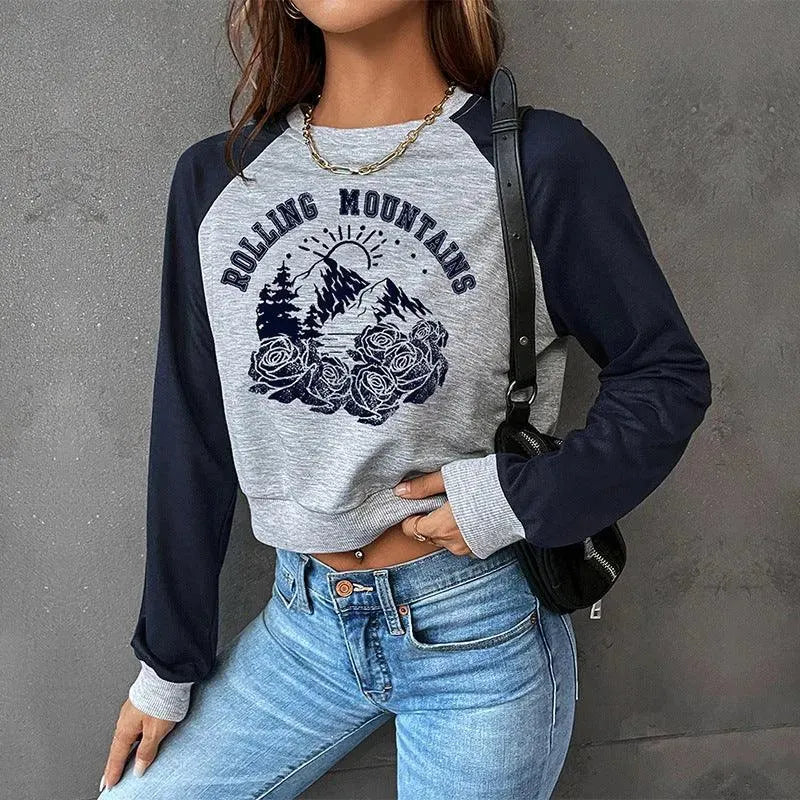 Women's Cropped Graphic Crewneck Sweatshirt-Women Sweatshirt-LeStyleParfait