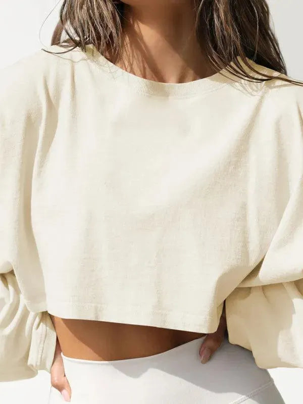Women's Cropped Loose Crewneck Sweatshirt-Women Sweatshirt-LeStyleParfait