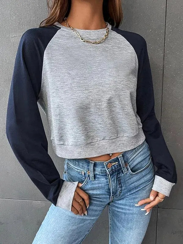 Women's Cropped Patchwork Sweatshirt-Women Sweatshirt-LeStyleParfait