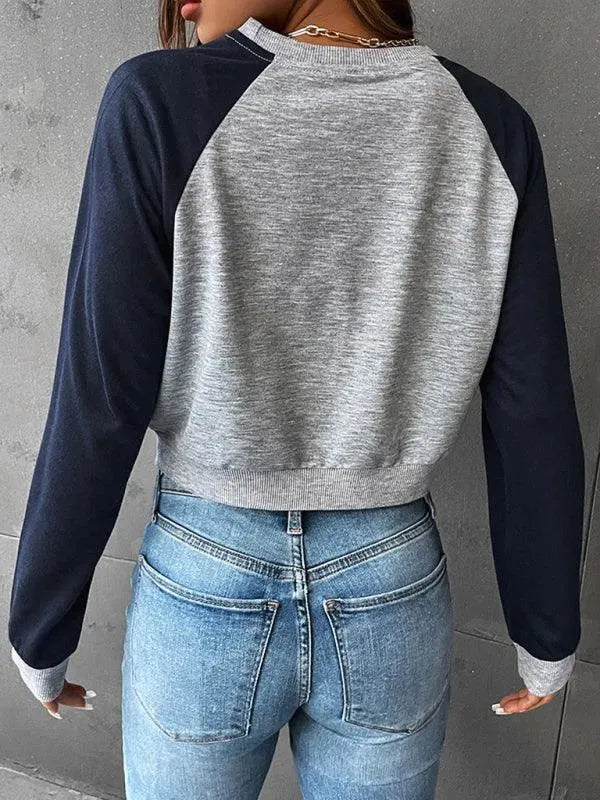 Women's Cropped Patchwork Sweatshirt-Women Sweatshirt-LeStyleParfait