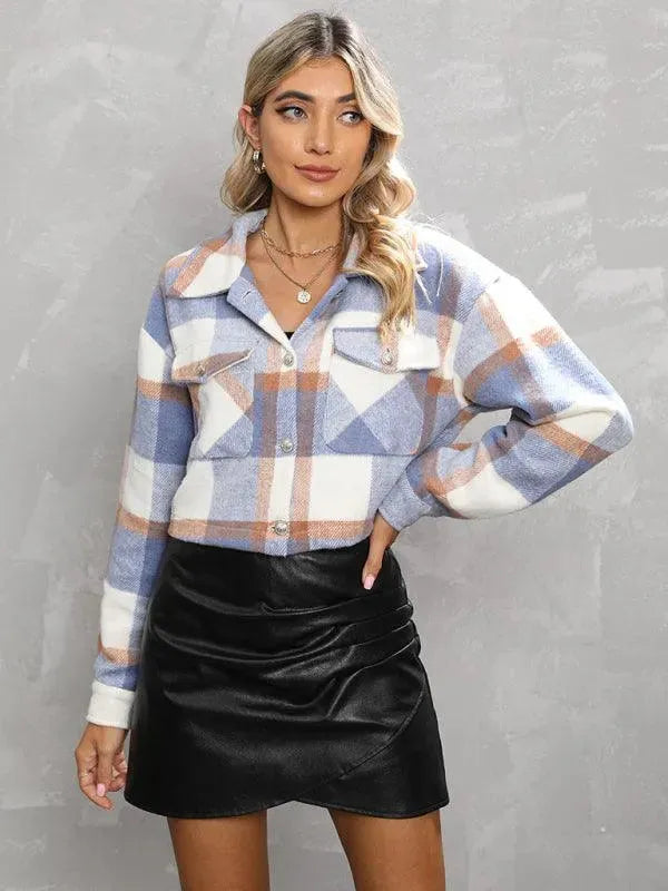 Women's Cropped Wool Lapel Shirt-Women's Shirts-LeStyleParfait