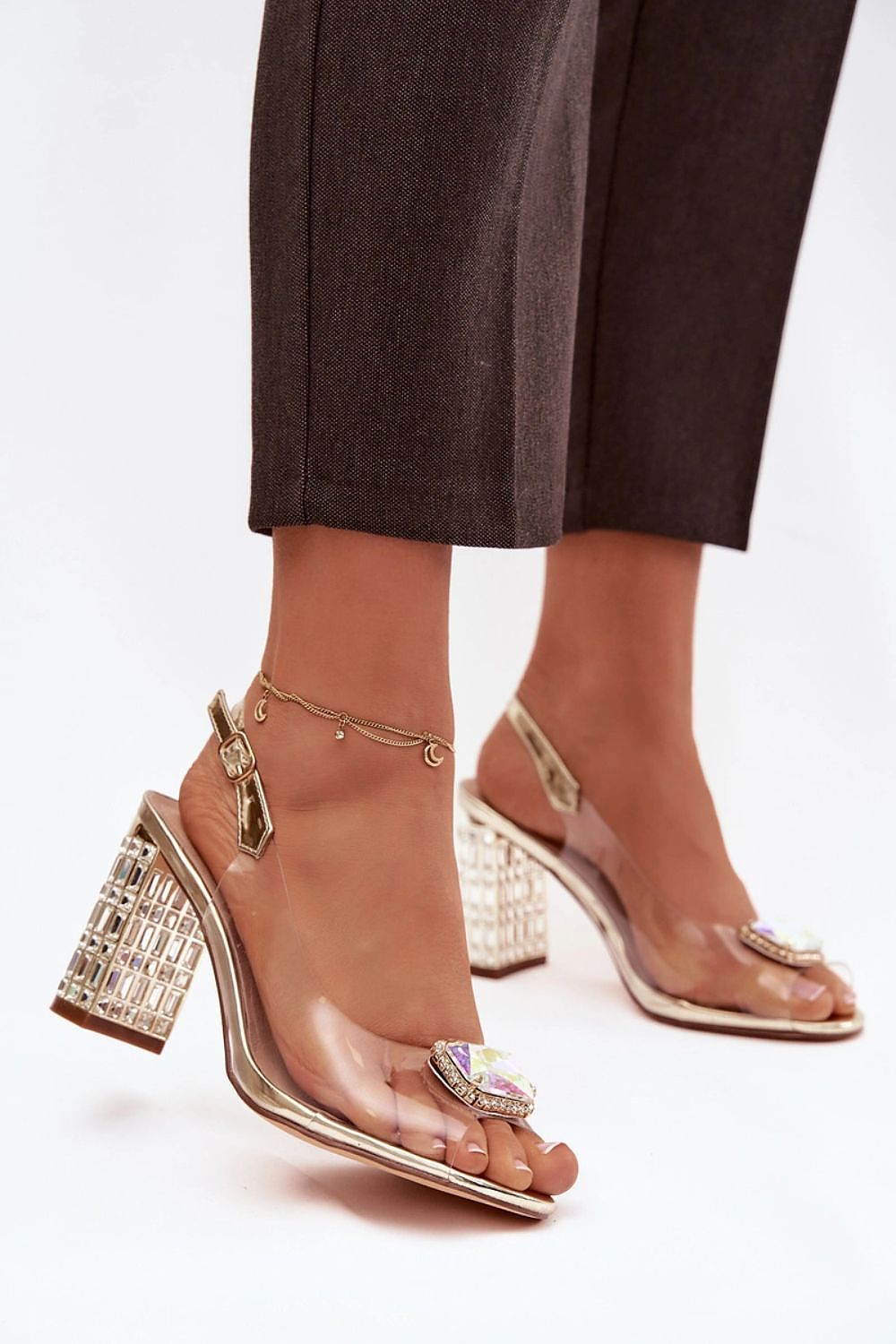 Women’s Crystal Block Heel Sandals-Women's Sandals-LeStyleParfait