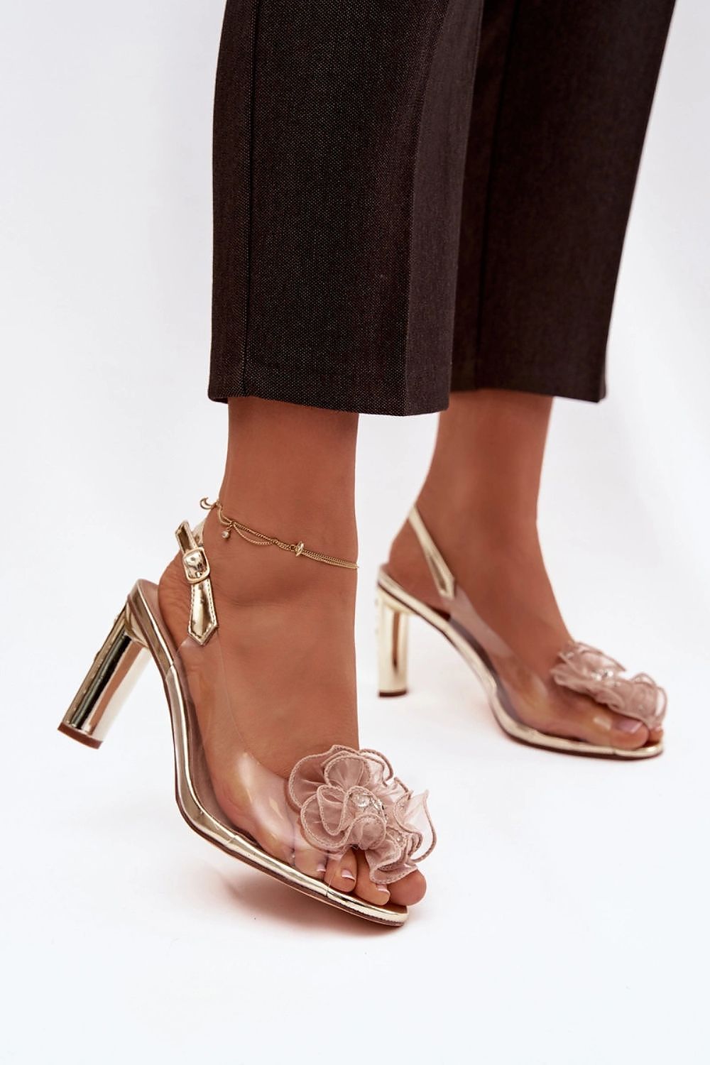 Women’s Crystal Mesh Block Heel Sandals-Women's Sandals-LeStyleParfait