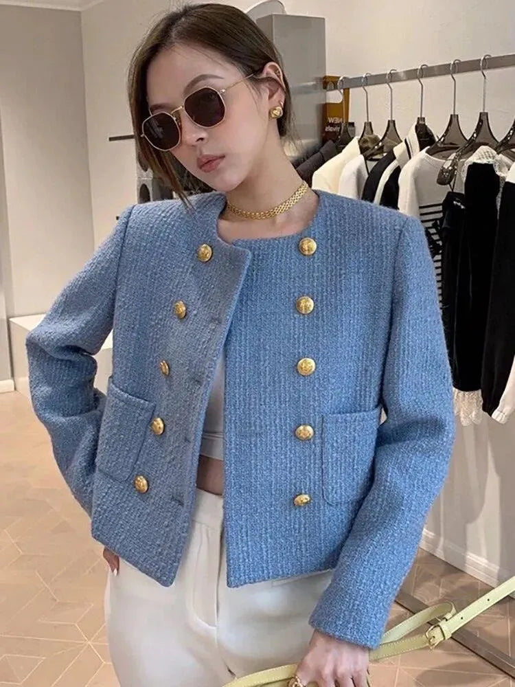 Women’s Double Breasted Tweed Blazer Style-women's jacket-LeStyleParfait