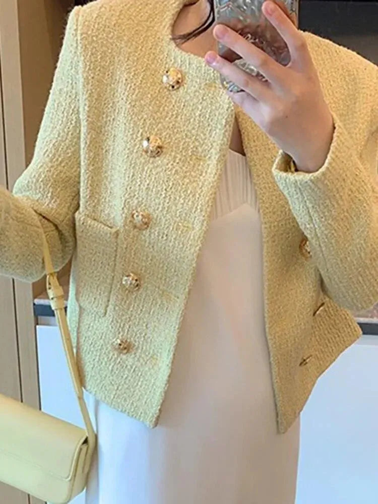 Women’s Double Breasted Tweed Blazer Style-women's jacket-LeStyleParfait