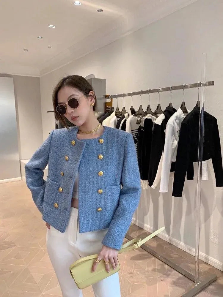 Women’s Double Breasted Tweed Blazer Style-women's jacket-LeStyleParfait
