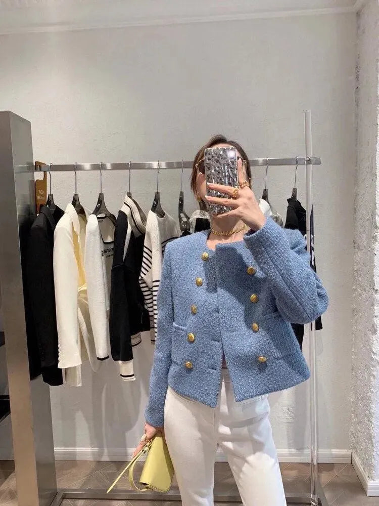 Women’s Double Breasted Tweed Blazer Style-women's jacket-LeStyleParfait