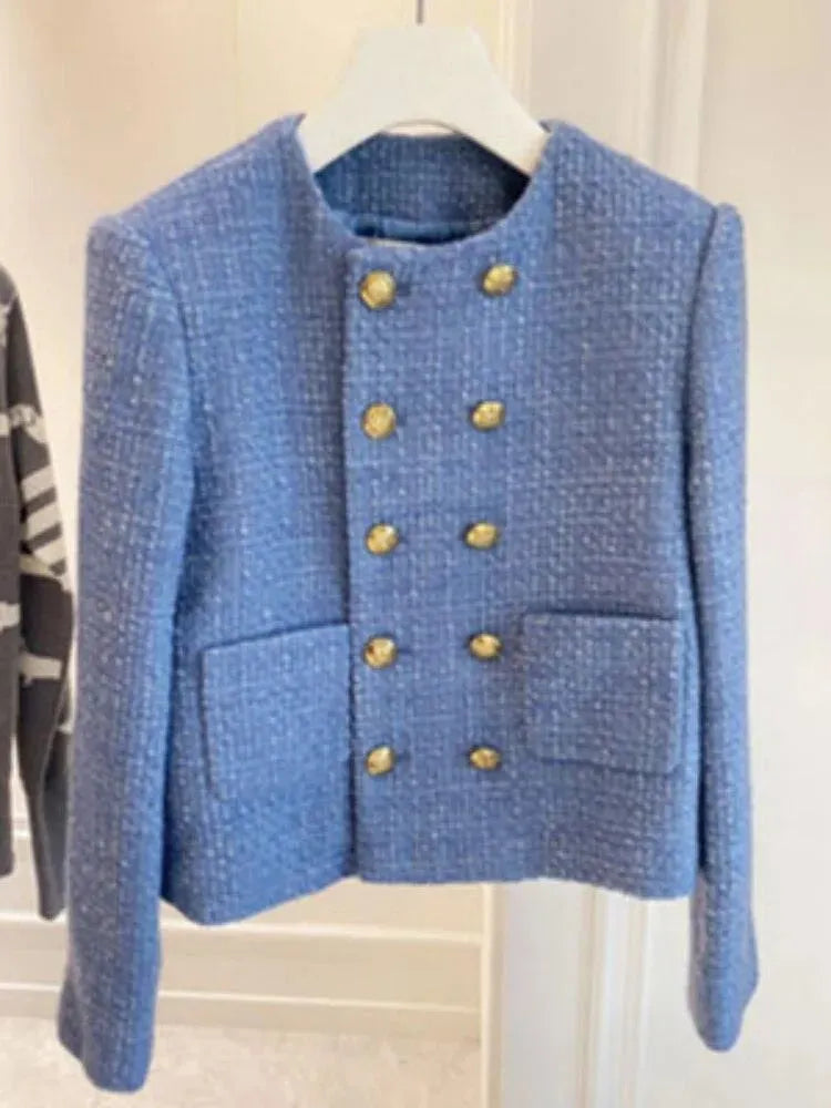 Women’s Double Breasted Tweed Blazer Style-women's jacket-LeStyleParfait