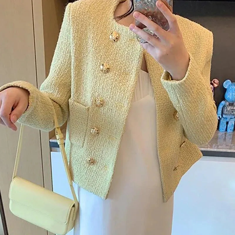 Women’s Double Breasted Tweed Blazer Style-women's jacket-LeStyleParfait