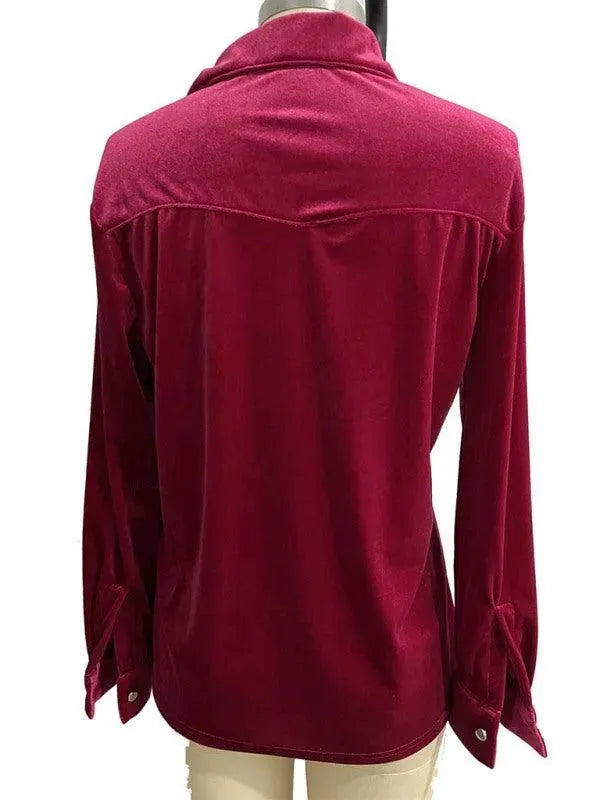 Women's Double Pocket Velvet Shirt-Women's Shirts-LeStyleParfait