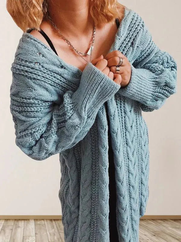 Women's Dropped Sleeve Longline V-Neck Cardigan Sweater