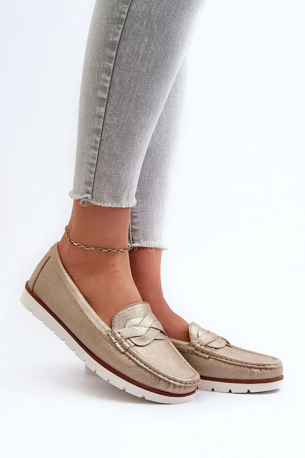 Women’s eco friendly beige moc toe moccasin loafers, flat women’s moc toe loafers for all season casual wear
