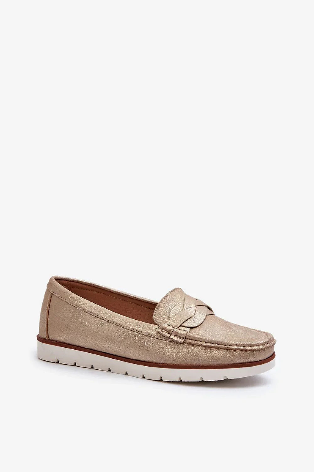Women’s eco friendly beige moc toe moccasin loafers, flat women’s moc toe loafers for all season casual wear