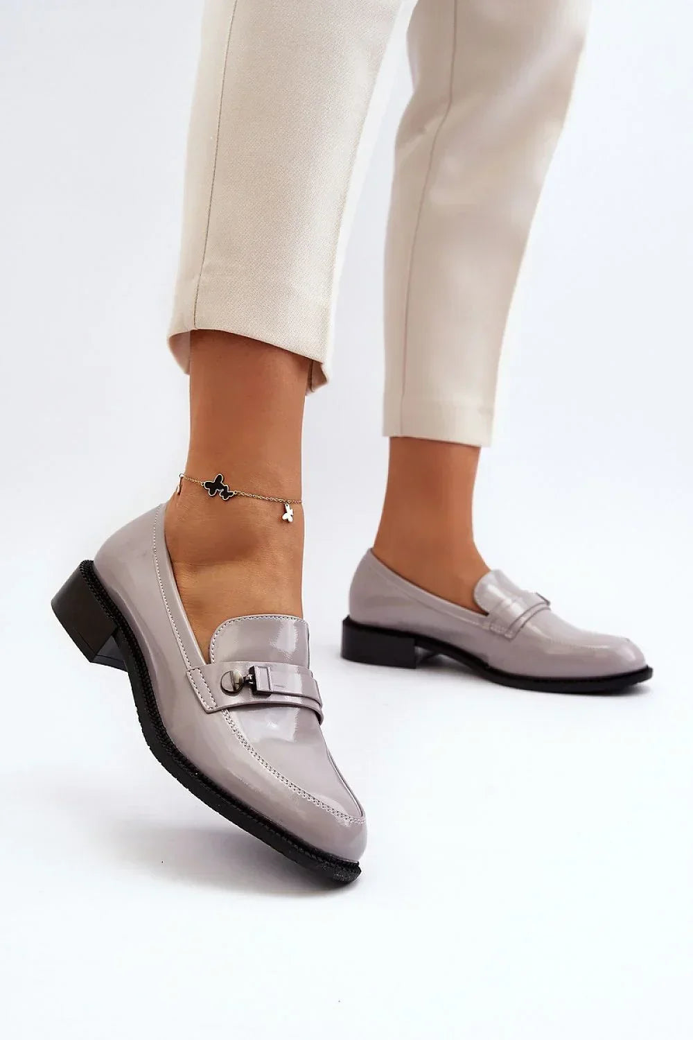 Women’s eco friendly grey and black moccasin loafers, classic women’s office moccasins for spring and autumn