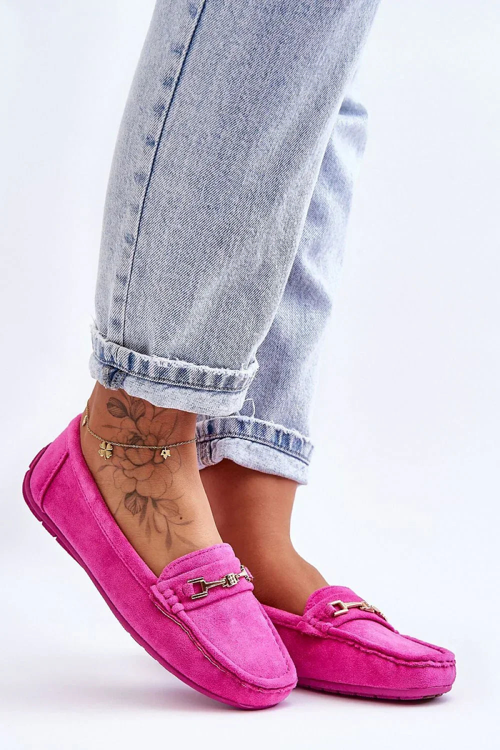 Women’s beige and pink eco suede horsebit moccasin loafers, flat women’s moccasin loafers for office and casual
