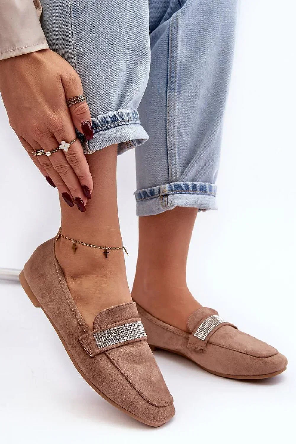 Women’s Eco Suede Rhinestone Moccasin Loafers