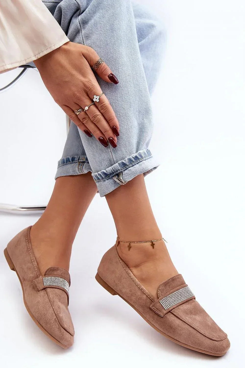 Women’s Eco Suede Rhinestone Moccasin Loafers
