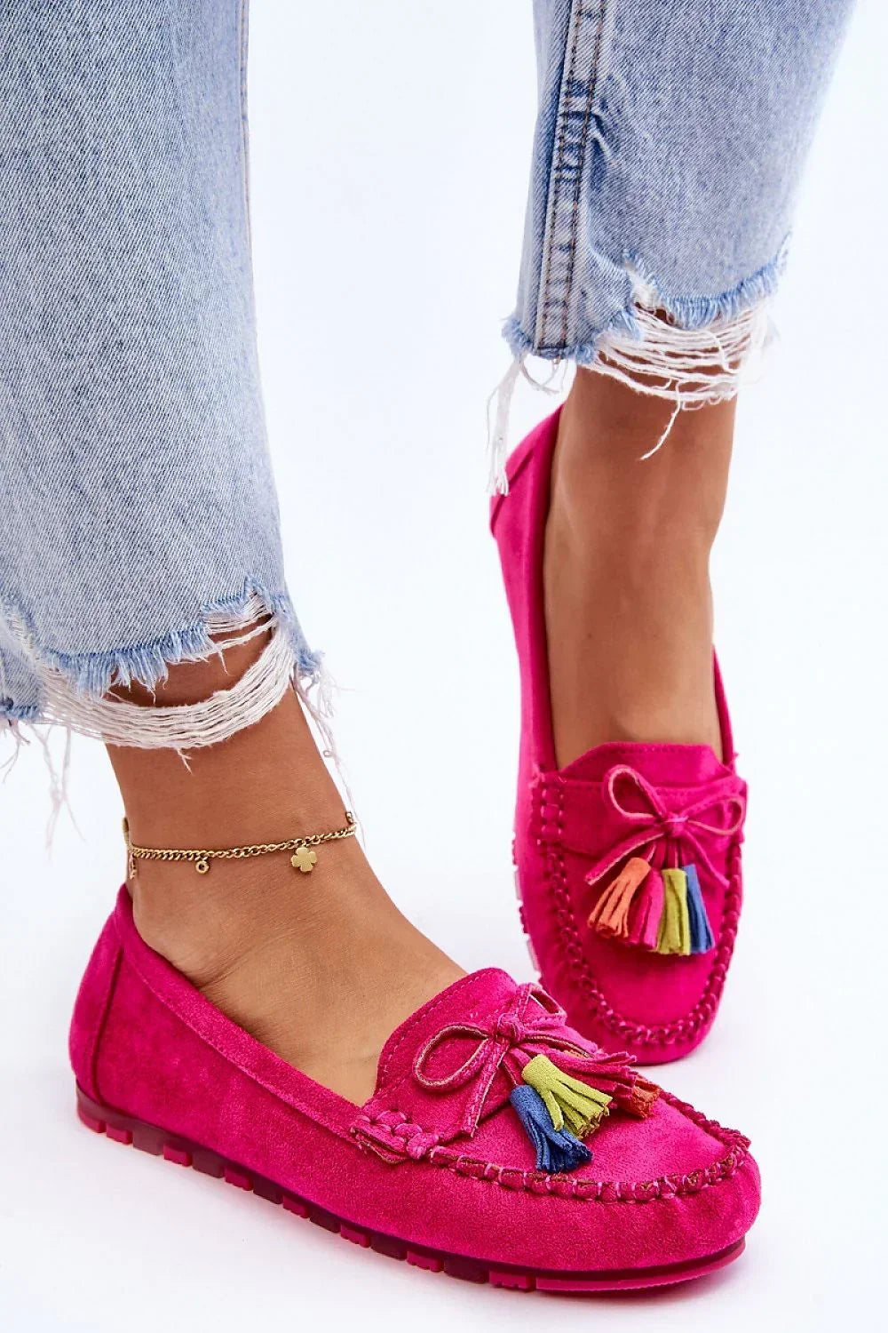 Women’s eco suede tassel driving moccasin loafers, lightweight flat women’s driving shoes with leather insole