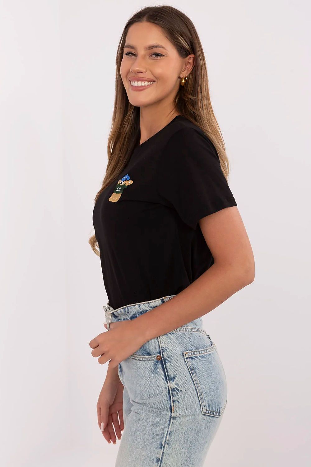 Women's Embroidered Cotton T-Shirt — Black-Women T-Shirt-LeStyleParfait