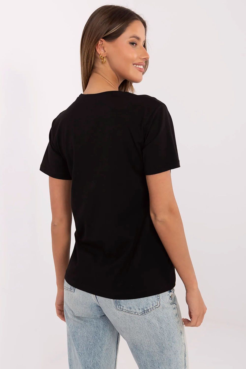 Women's Embroidered Cotton T-Shirt — Black-Women T-Shirt-LeStyleParfait