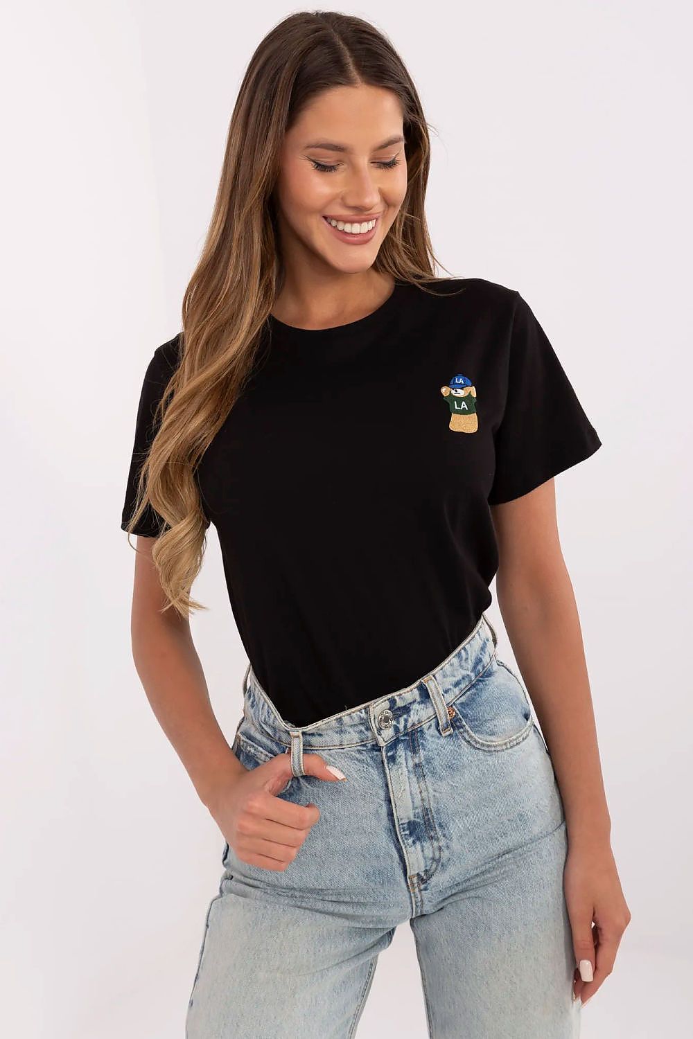 Women's Embroidered Cotton T-Shirt — Black-Women T-Shirt-LeStyleParfait