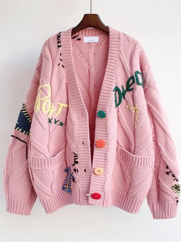 Women’s Embroidered Cropped Cardigan Sweater – V-Neck