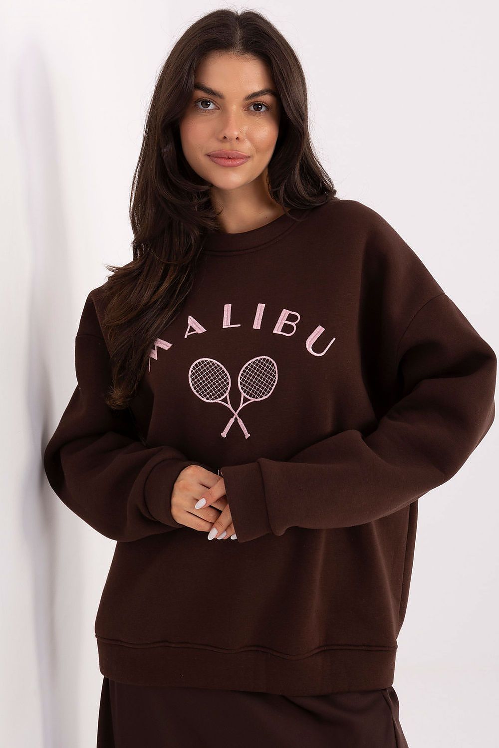 Women's Embroidered Loose Sweatshirt — Pink-Women Sweatshirt-LeStyleParfait