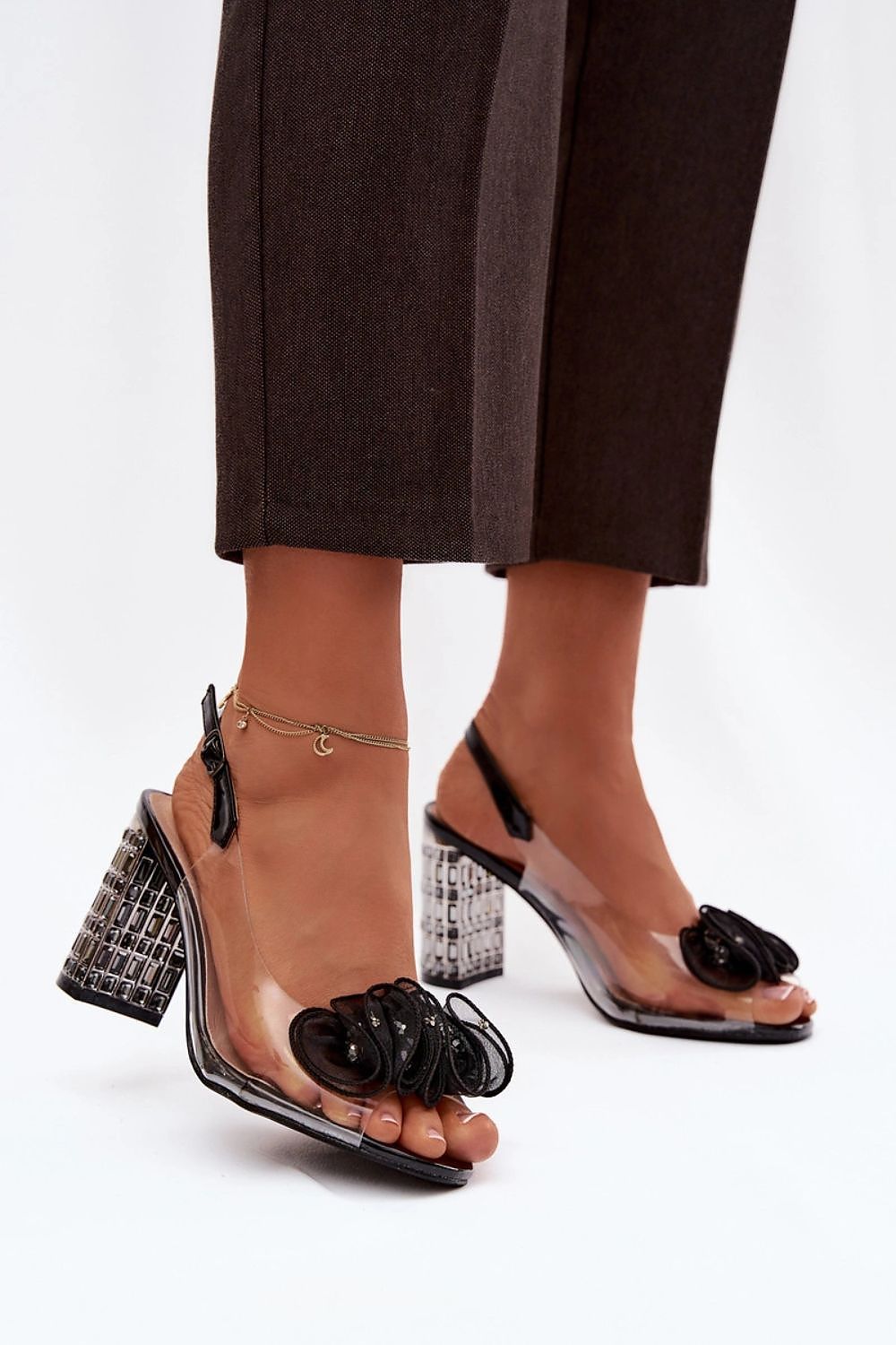Women’s Evening Crystal Block Sandals-Women's Sandals-LeStyleParfait