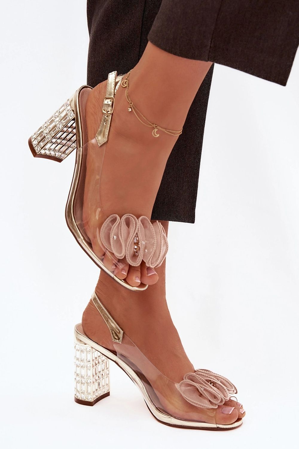 Women’s Evening Crystal Block Sandals-Women's Sandals-LeStyleParfait