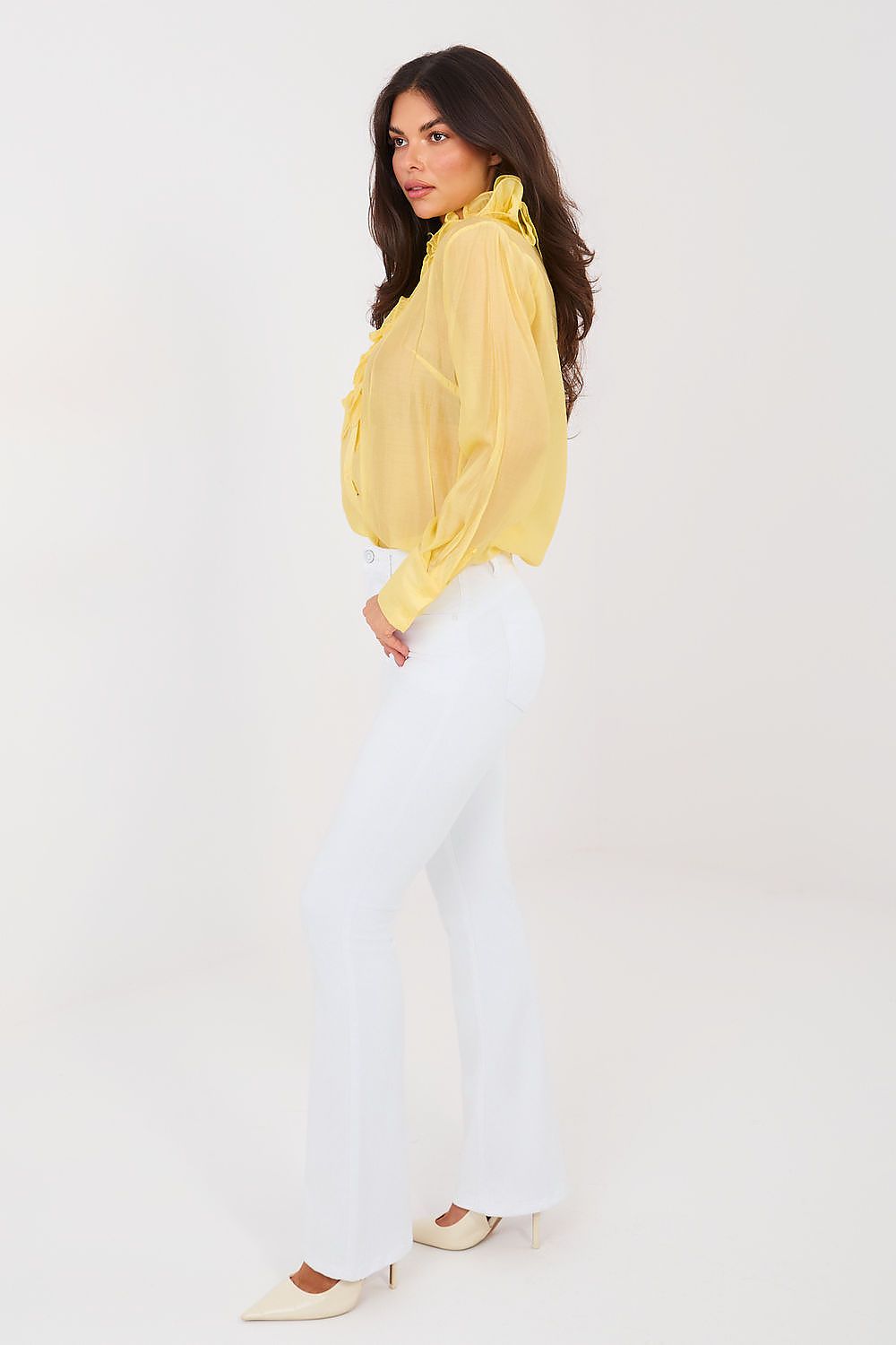 Women's Flare Jeans - White High Waist Stretch Denim-Straight Leg Jeans-LeStyleParfait