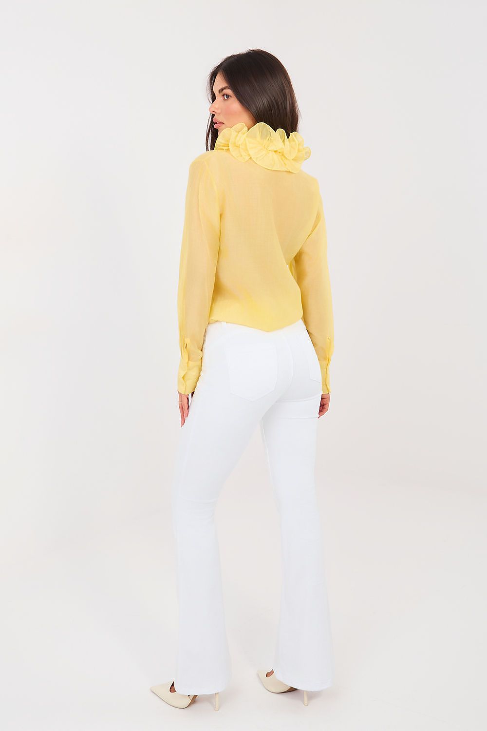 Women's Flare Jeans - White High Waist Stretch Denim-Straight Leg Jeans-LeStyleParfait