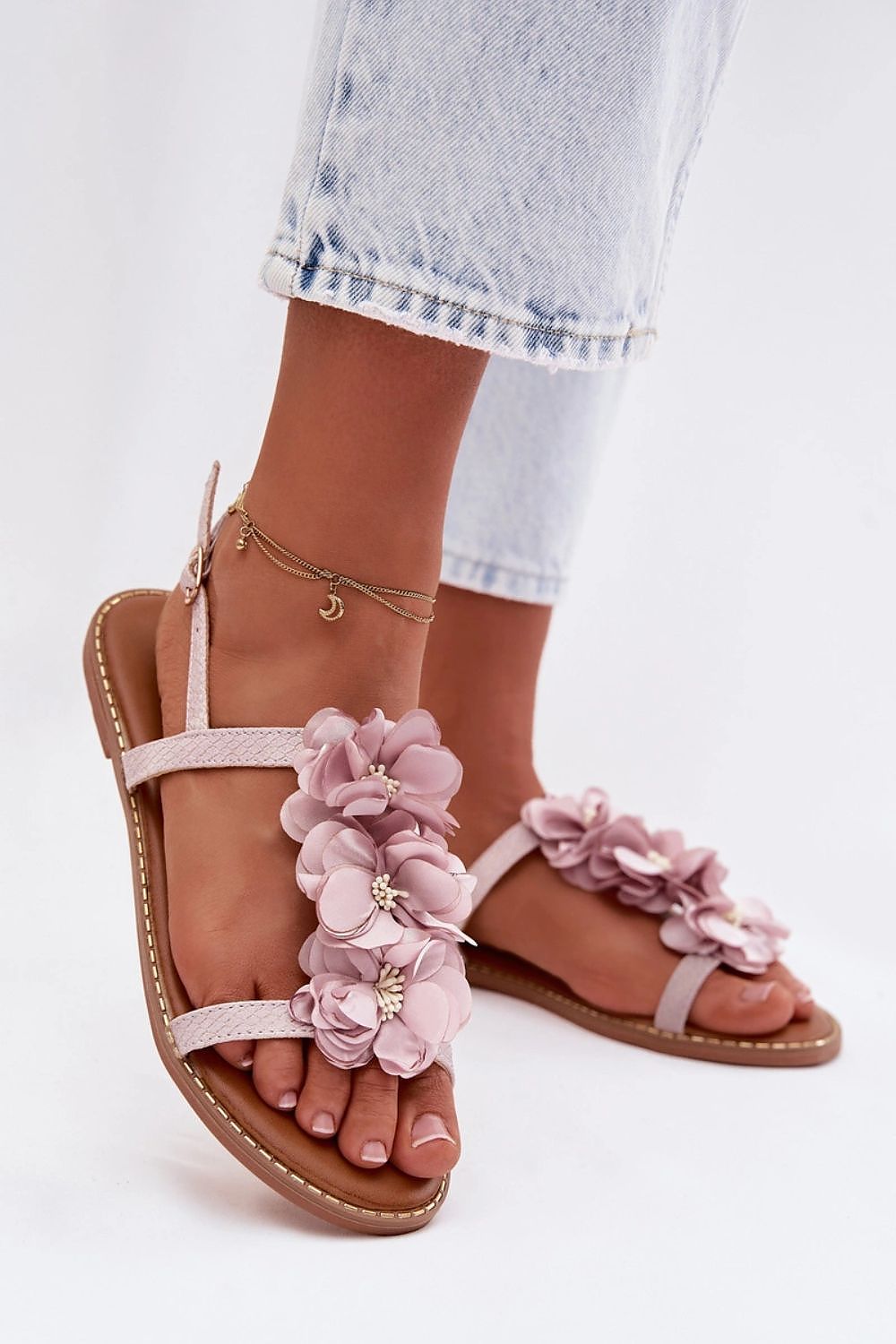 Women’s Floral Buckle Flat Sandals-Women's Sandals-LeStyleParfait