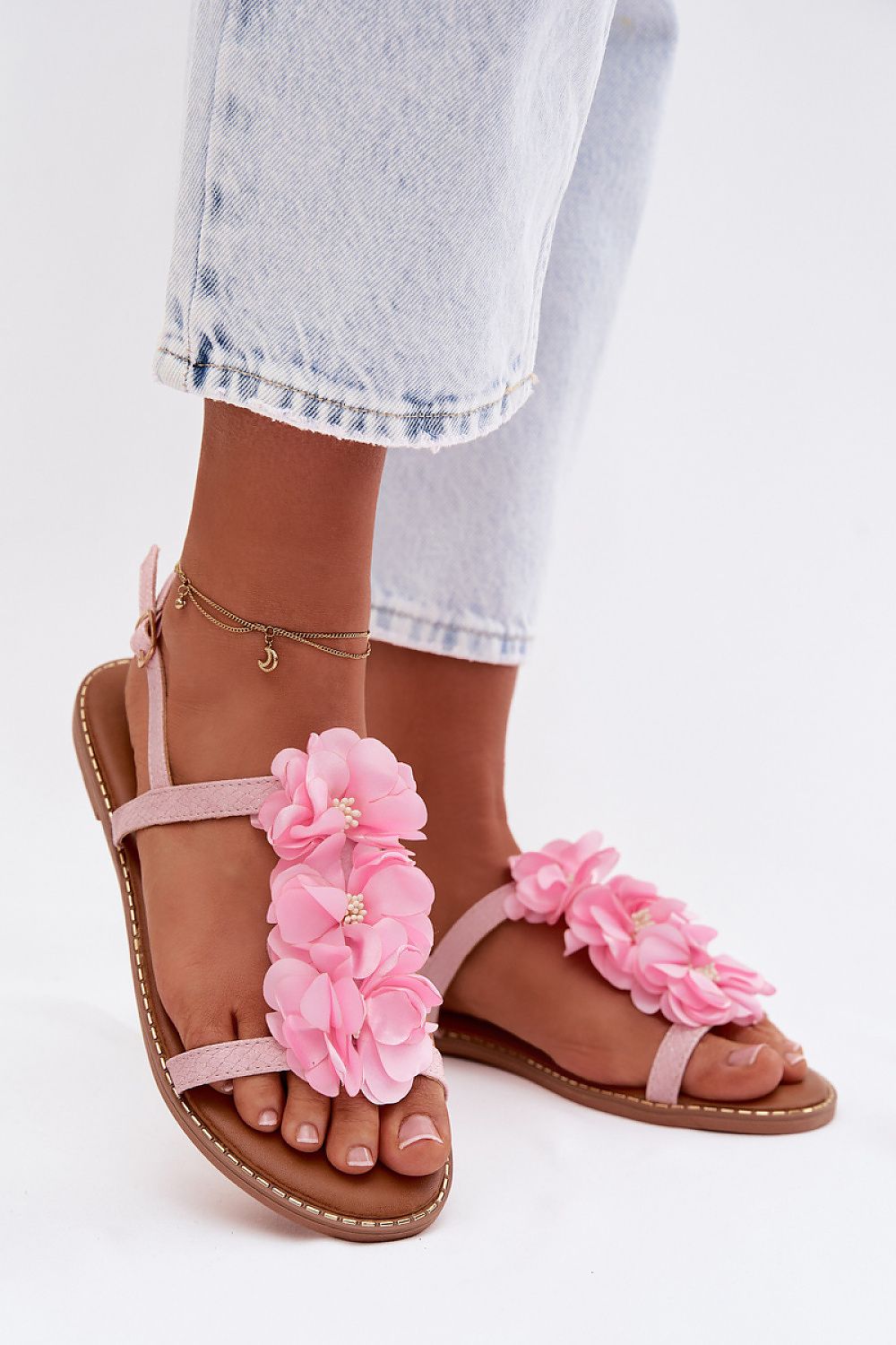 Women’s Floral Buckle Flat Sandals-Women's Sandals-LeStyleParfait