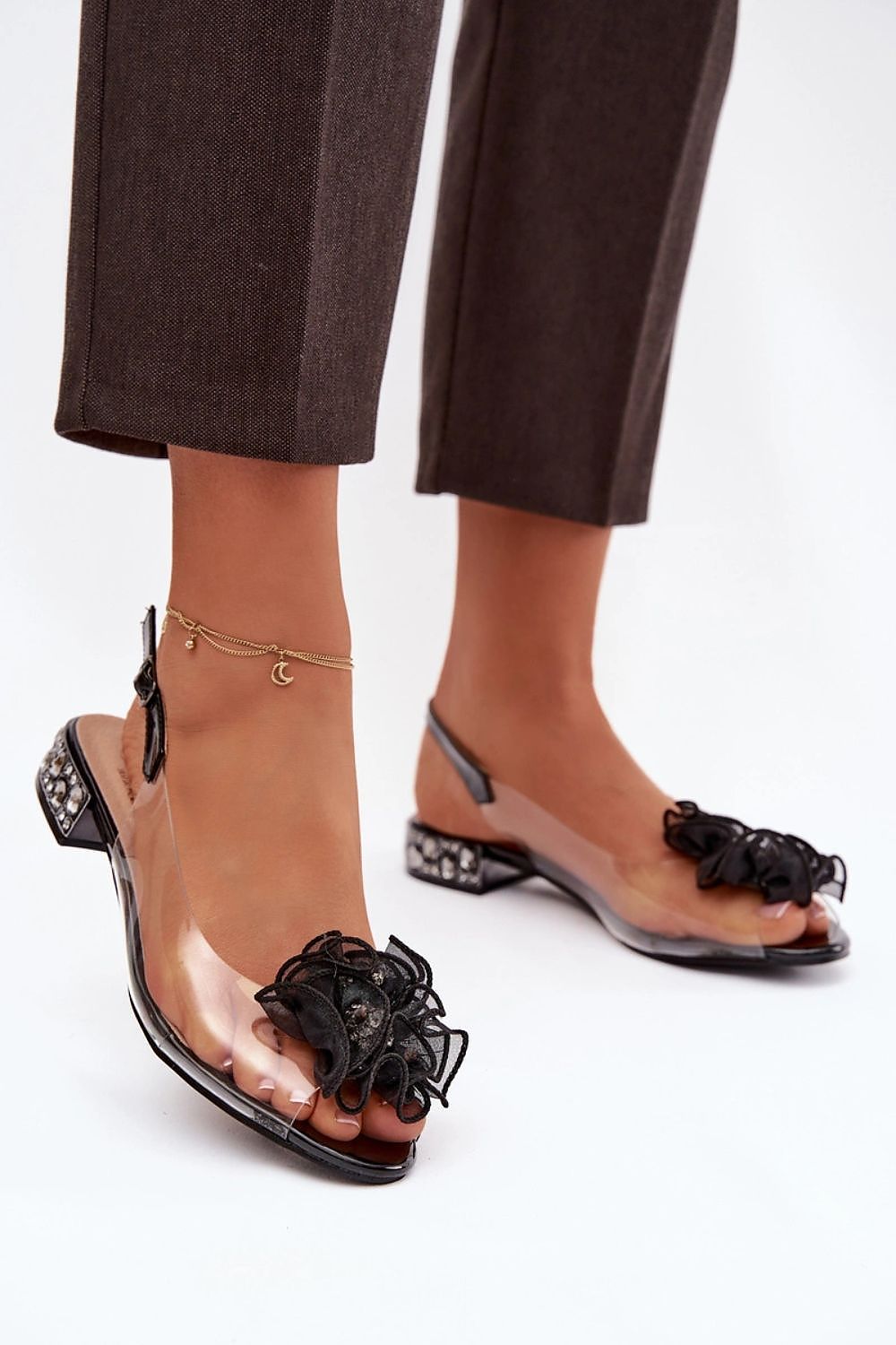 Women’s Floral Crystal Heel Sandals-Women's Sandals-LeStyleParfait