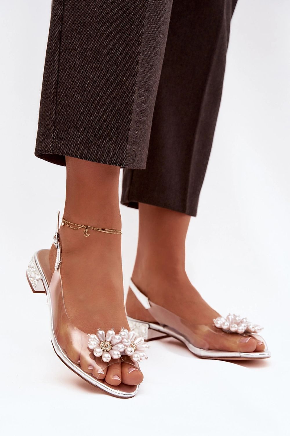 Women’s Floral Crystal Low Heel Sandals-Women's Sandals-LeStyleParfait
