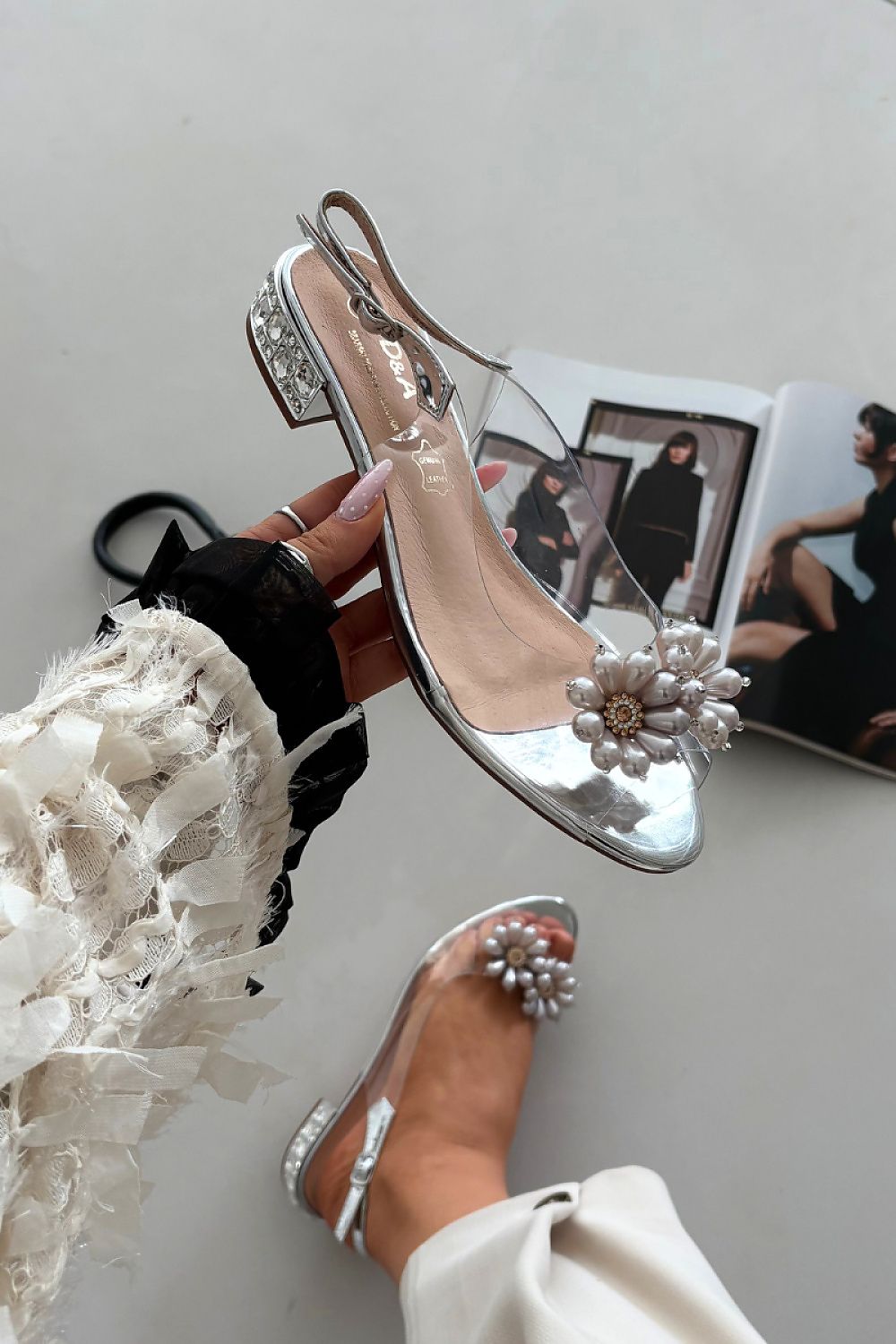 Women’s Floral Crystal Low Heel Sandals-Women's Sandals-LeStyleParfait