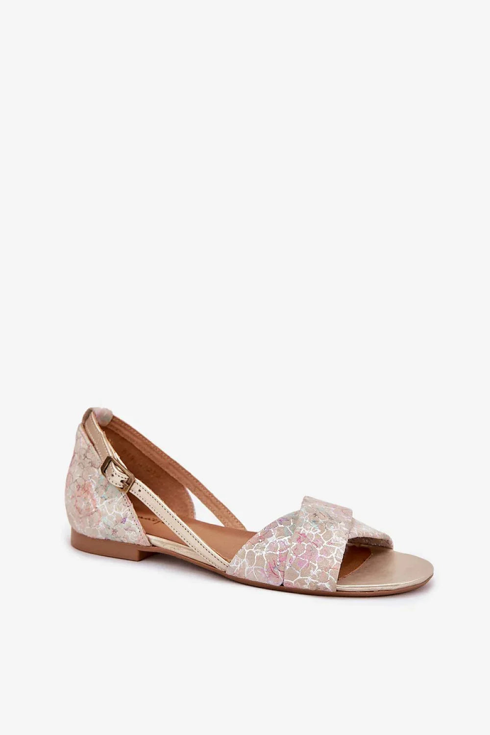 Women’s Floral Leather Flat Sandals-Women's Sandals-LeStyleParfait