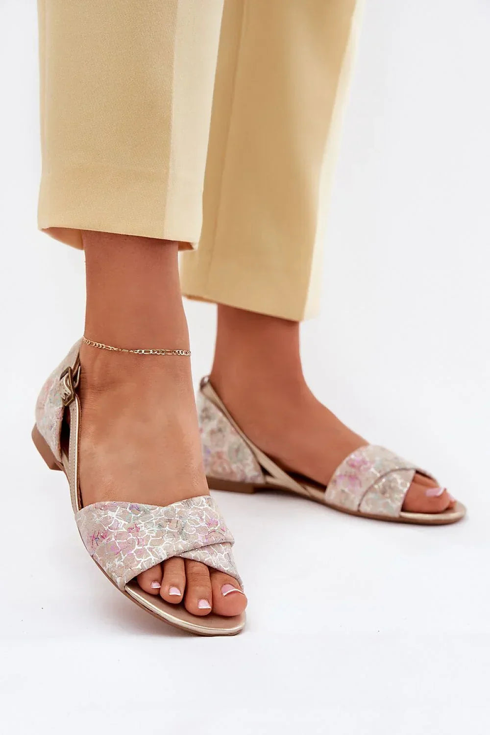 Women’s Floral Leather Flat Sandals-Women's Sandals-LeStyleParfait