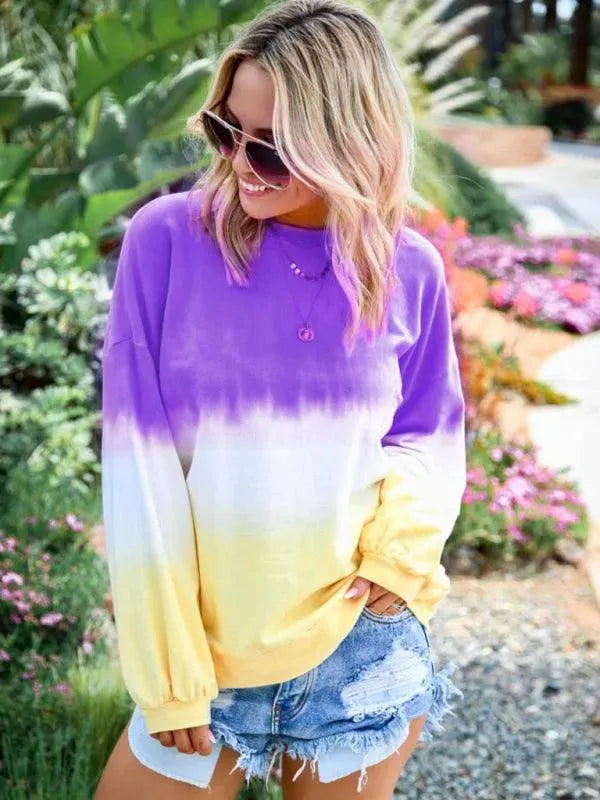 Women's Gradient Knit Casual Sweatshirt-Women Sweatshirt-LeStyleParfait