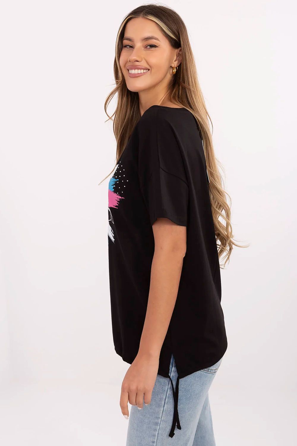 Women's Graphic Boat Neck T-Shirt — Black-Women T-Shirt-LeStyleParfait
