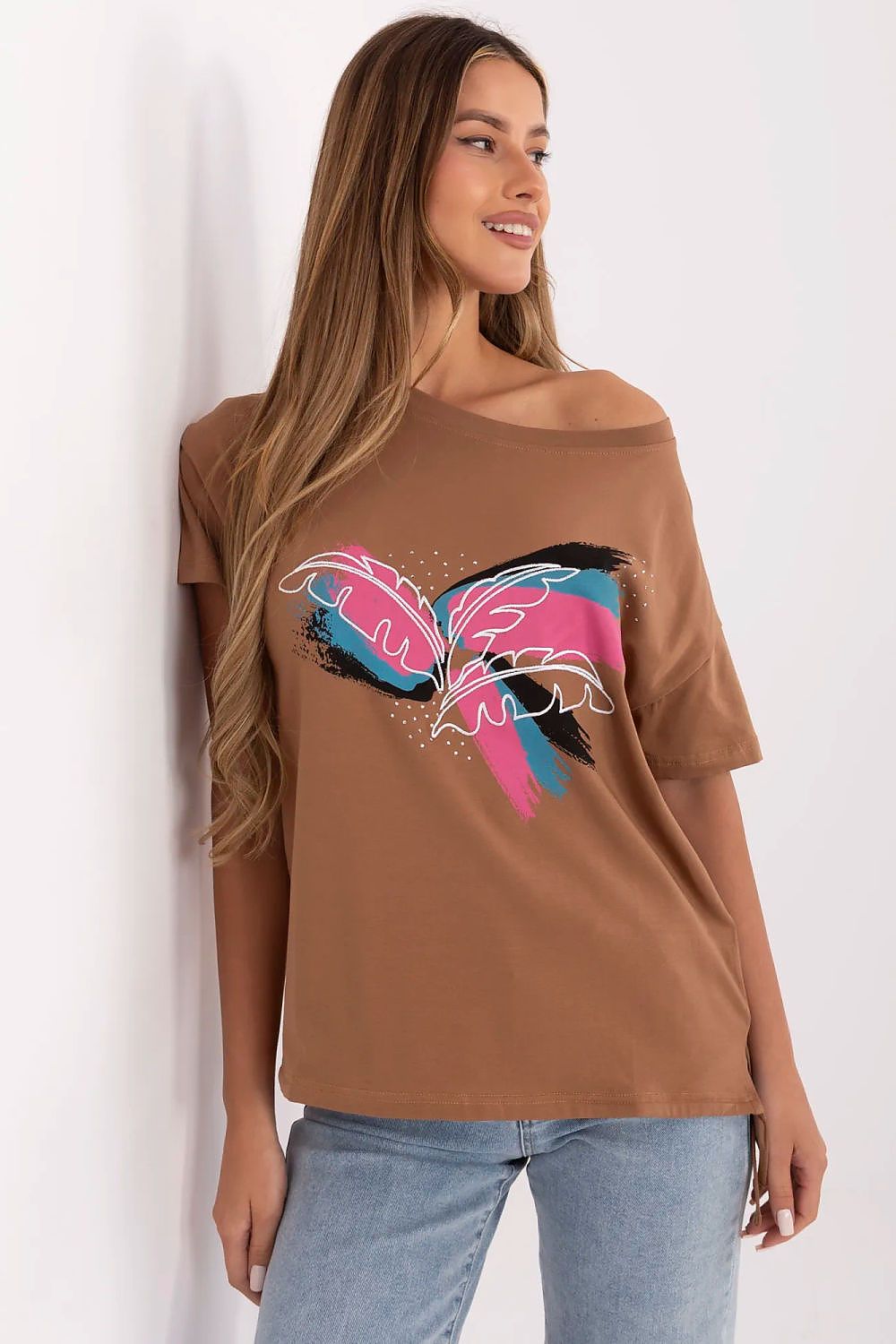 Women's Graphic Boat Neck T-Shirt — Black-Women T-Shirt-LeStyleParfait
