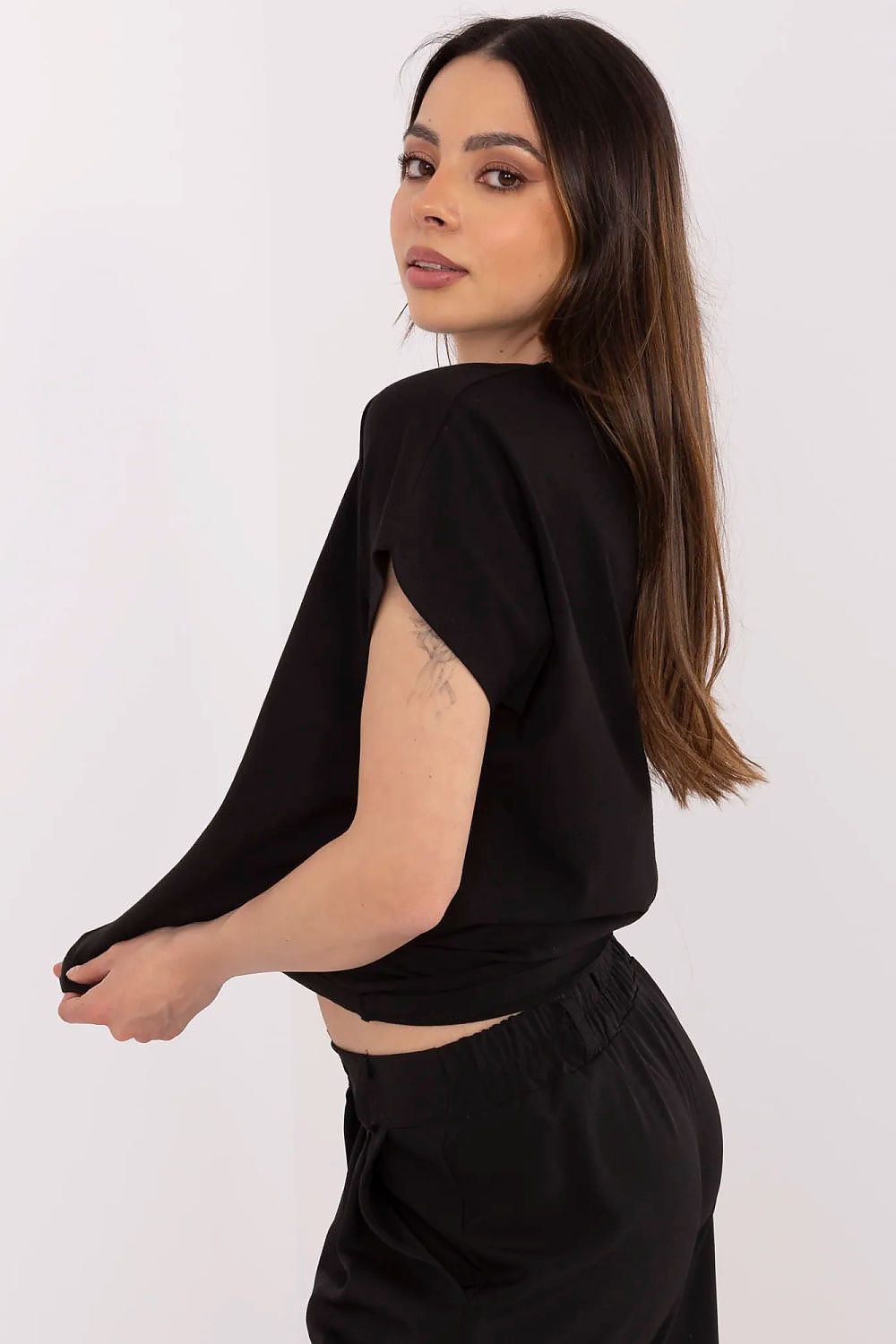Women's Heart Print V-Neck T-Shirt — Black-Women T-Shirt-LeStyleParfait