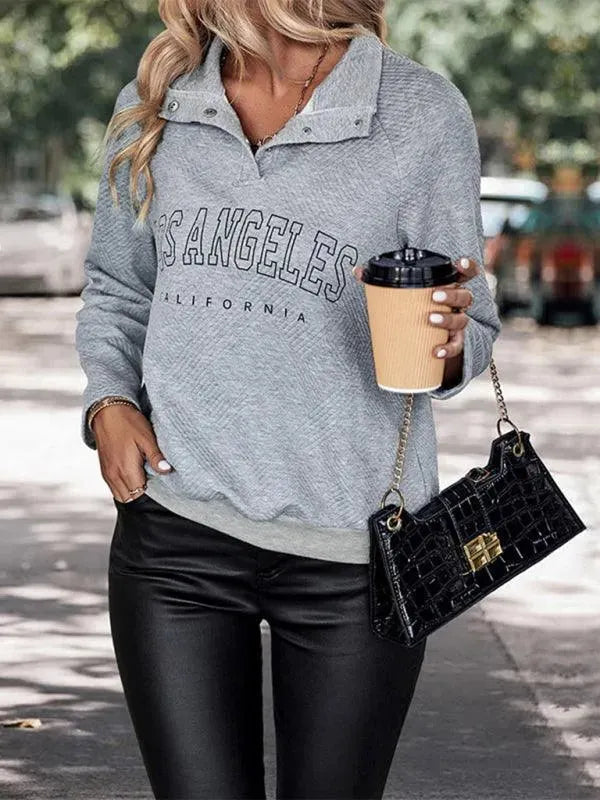 Women's High Neck Button Sweatshirt-Women Sweatshirt-LeStyleParfait