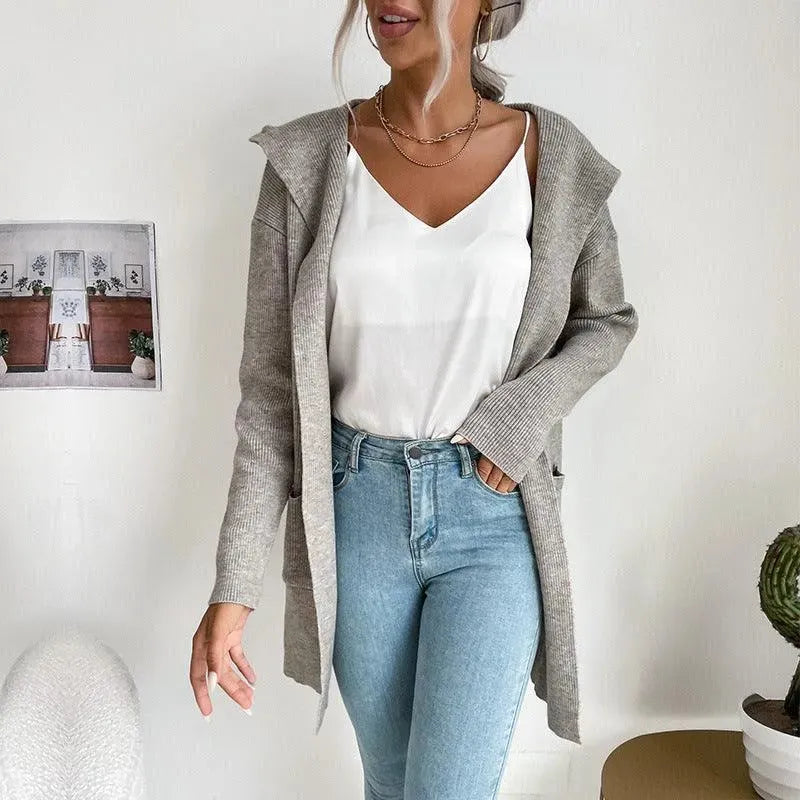 Women’s Hooded Longline Cardigan Sweater – Cozy Knit
